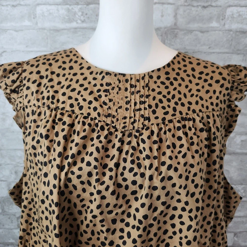 J. Crew Blouse Animal Print Brown Black Flutter Sleeve Top 3X